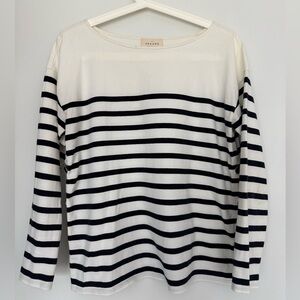Sezane Navy and Cream Striped Long Sleeve Top